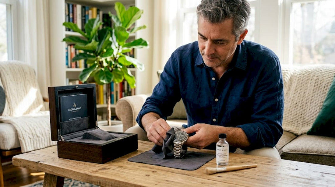 Man gently cleaning fingerprints off luxury watch
