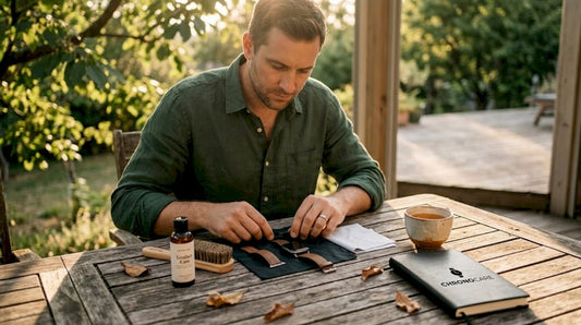 Man preparing watch strap cleaning supplies