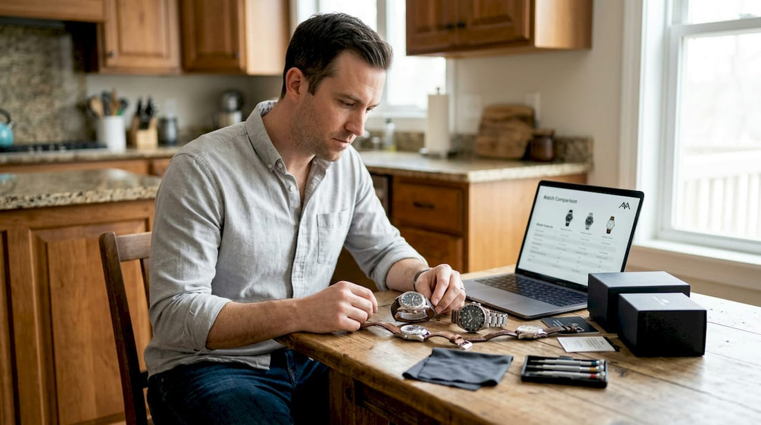 Watch enthusiast compares watch alternatives on table