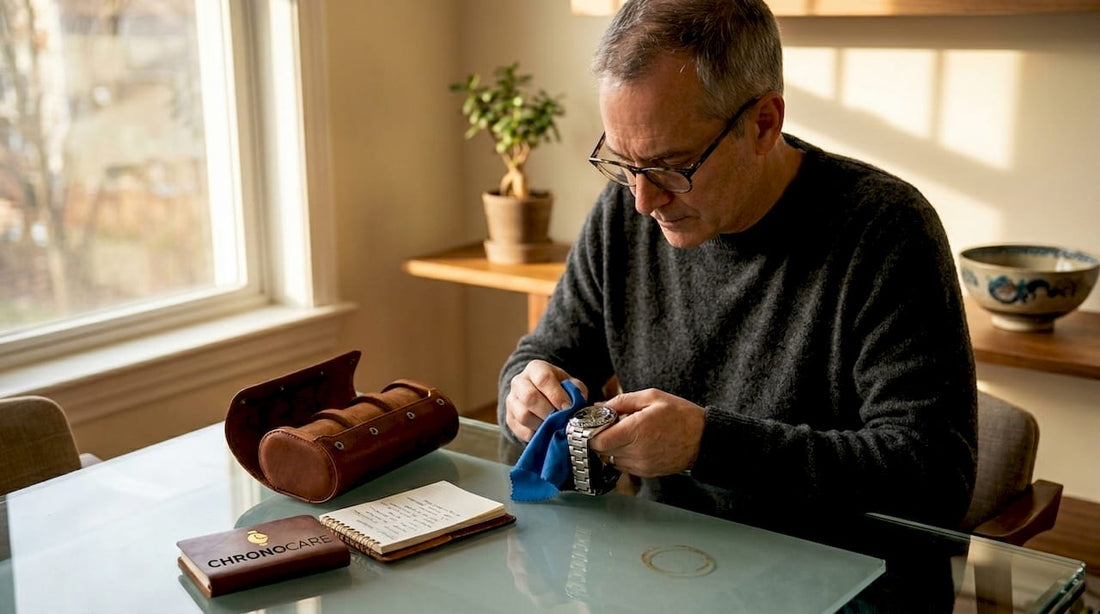 Collector cleaning luxury watch at home