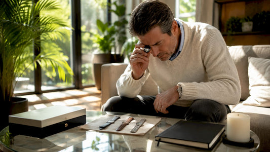 Man inspecting luxury watch strap alternatives