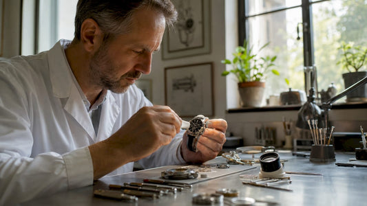 Watchmaker applying polishing cream with sponge