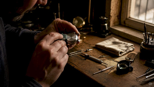 Hands restoring brushed watch finish with abrasive pad