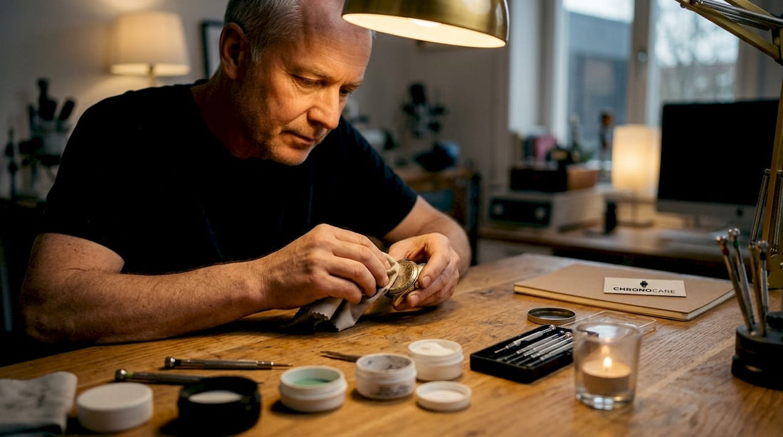 Craftsman cleaning tarnished watch case