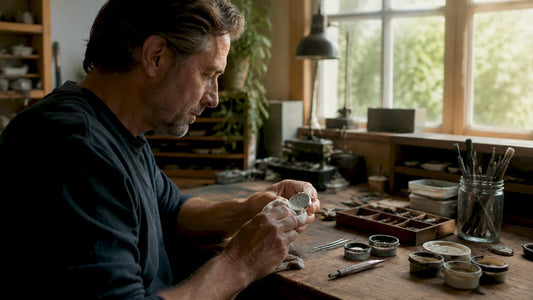 Hands polishing watch crystal on a home workbench