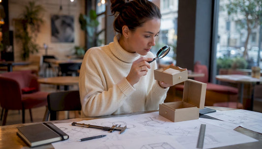 Designer inspecting luxury watch box prototype