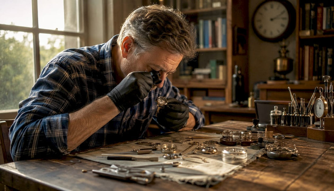 Professional appraiser inspecting luxury watch