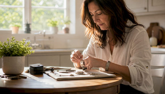 Woman winding automatic wristwatch carefully