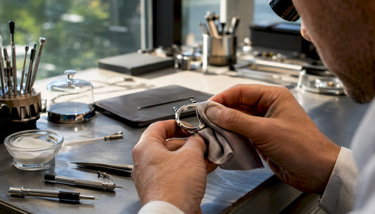 Watchmaker polishing luxury watch case