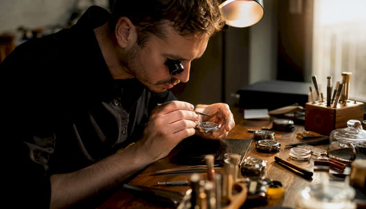 Technician applying TPU protective film on watch bezel