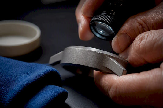 Bead-blasted case surface under inspection