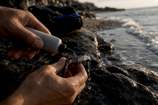 Freshwater rinsing a watch after saltwater exposure