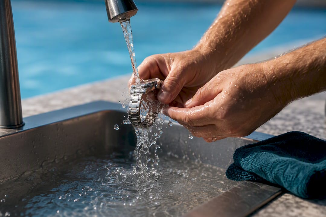 Collector rinsing watch after swimming