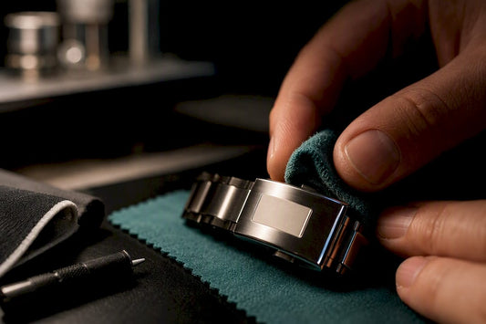 Anonymous clasp being carefully polished by hand