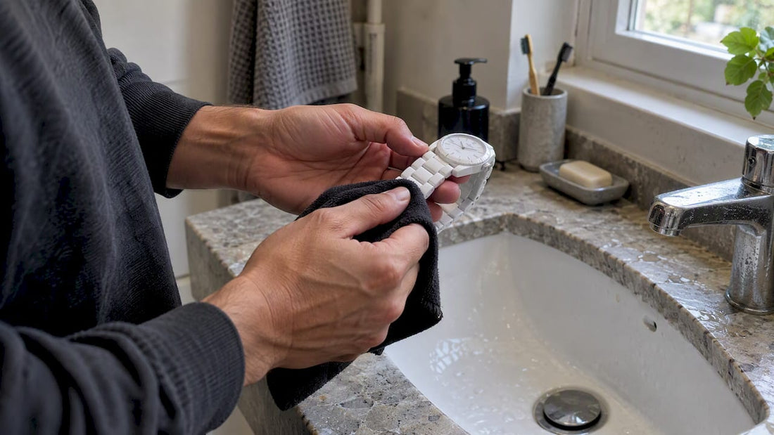 Collector wiping marks from ceramic watch