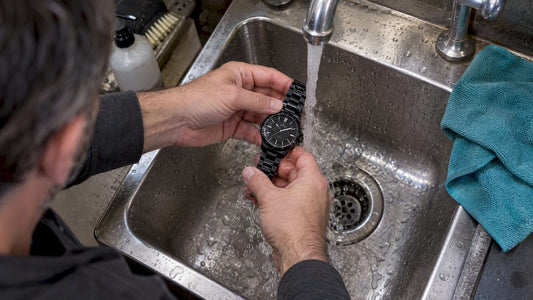 Collector rinsing a black DLC watch