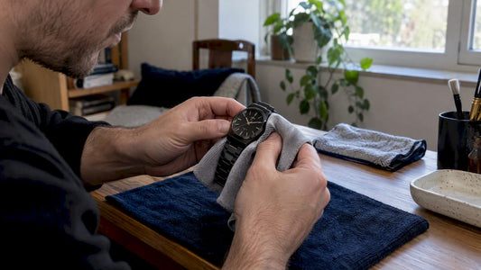 Collector carefully wiping a black PVD watch