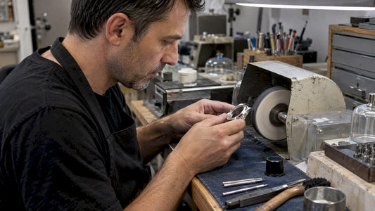 Watchmaker polishing a stainless steel case