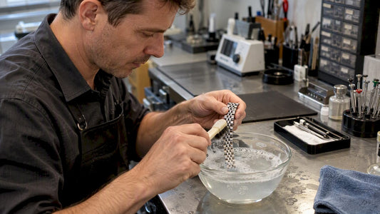 Technician brushing a detached Jubilee bracelet